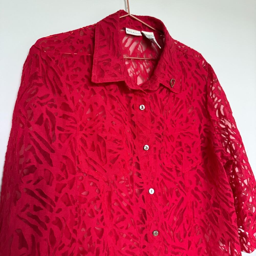 White Stag Womens Top XL Red Sheer Romantic Coquette Vintage Valentine's Day - Picture 3 of 6